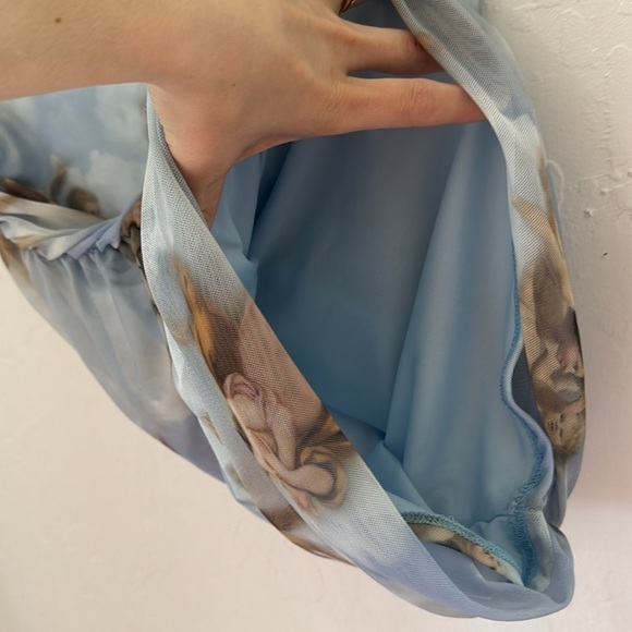 Fashion Nova Pastel Blue Cherub Angel Print Mesh Mini Skirt Medium - Picture 5 of 8